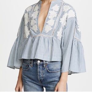 Free People Floral Embroidered Blouse